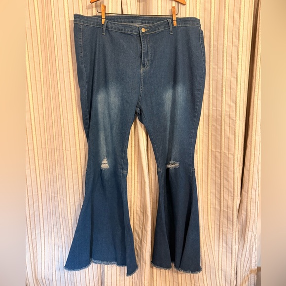 Denim - Flared Blue Denim Jeans 4XL SHEIN Hippie Festi